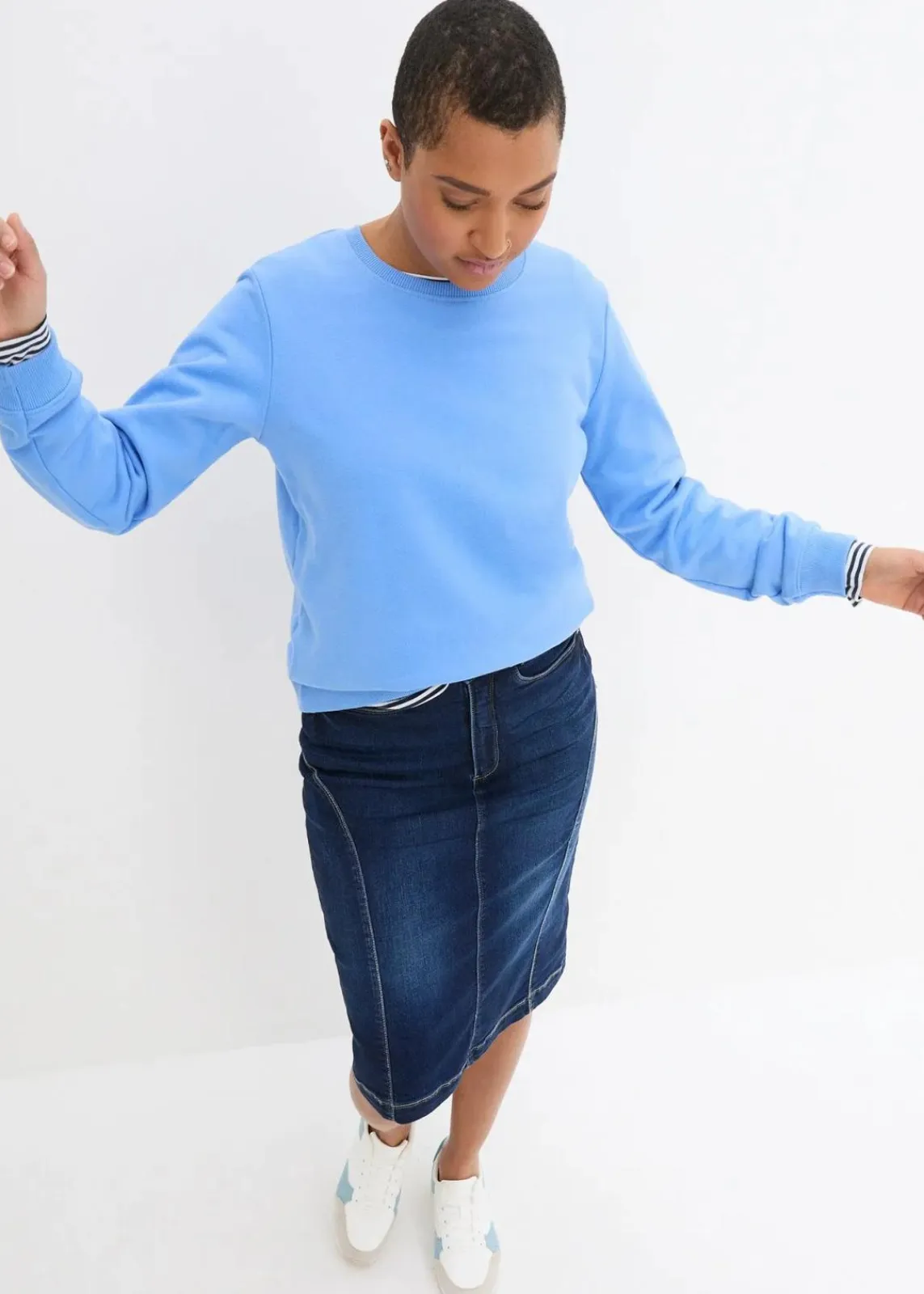 bonprix Bekleidung·Sportbekleidung|Röcke^Jeansrock High Waist, Bequembund nachtblau denim