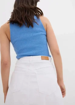 bonprix Röcke^Jeansrock, High Waist, Stretch weiß twill