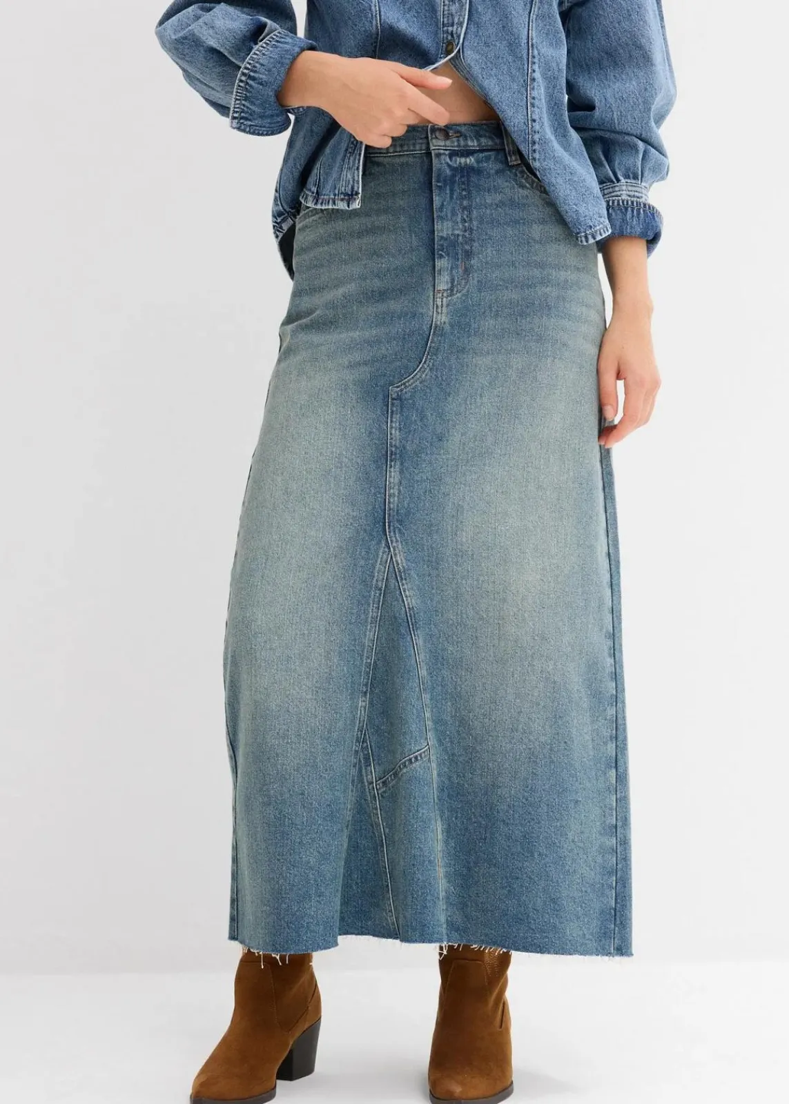bonprix Bekleidung·Sportbekleidung|Röcke^Jeansrock, Mid Waist, Maxi Length hellblau denim