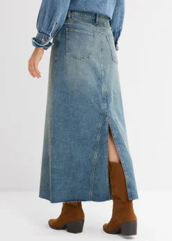 bonprix Bekleidung·Sportbekleidung|Röcke^Jeansrock, Mid Waist, Maxi Length hellblau denim