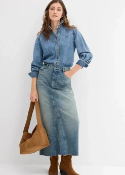 bonprix Bekleidung·Sportbekleidung|Röcke^Jeansrock, Mid Waist, Maxi Length hellblau denim