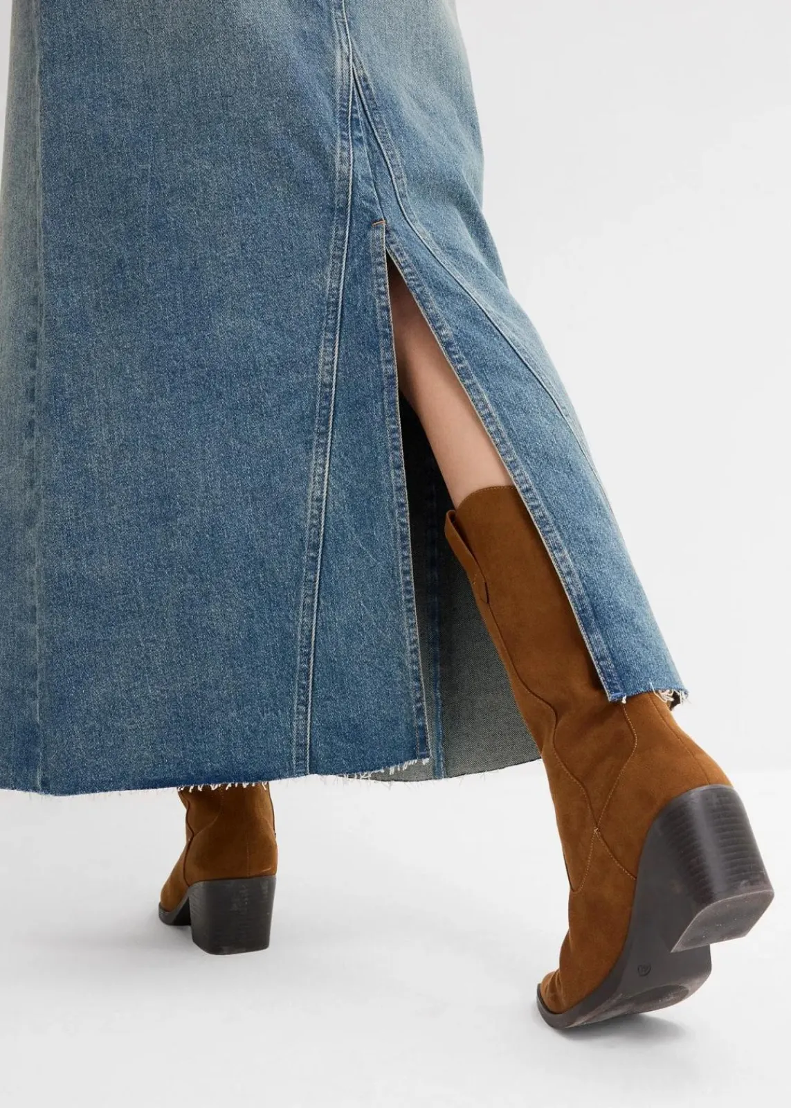 bonprix Bekleidung·Sportbekleidung|Röcke^Jeansrock, Mid Waist, Maxi Length hellblau denim