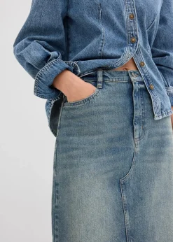 bonprix Bekleidung·Sportbekleidung|Röcke^Jeansrock, Mid Waist, Maxi Length hellblau denim