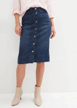 bonprix Bekleidung·Sportbekleidung|Röcke^Jeansrock Mid Waist, Stretch dunkelblau denim