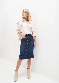 bonprix Bekleidung·Sportbekleidung|Röcke^Jeansrock Mid Waist, Stretch dunkelblau denim