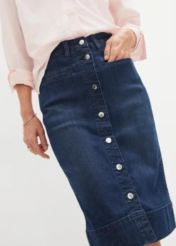 bonprix Bekleidung·Sportbekleidung|Röcke^Jeansrock Mid Waist, Stretch dunkelblau denim