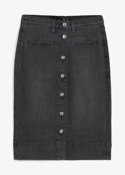 bonprix Röcke|Bekleidung·Sportbekleidung^Jeansrock Mid Waist, Stretch schwarz denim