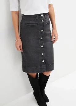 bonprix Röcke|Bekleidung·Sportbekleidung^Jeansrock Mid Waist, Stretch schwarz denim