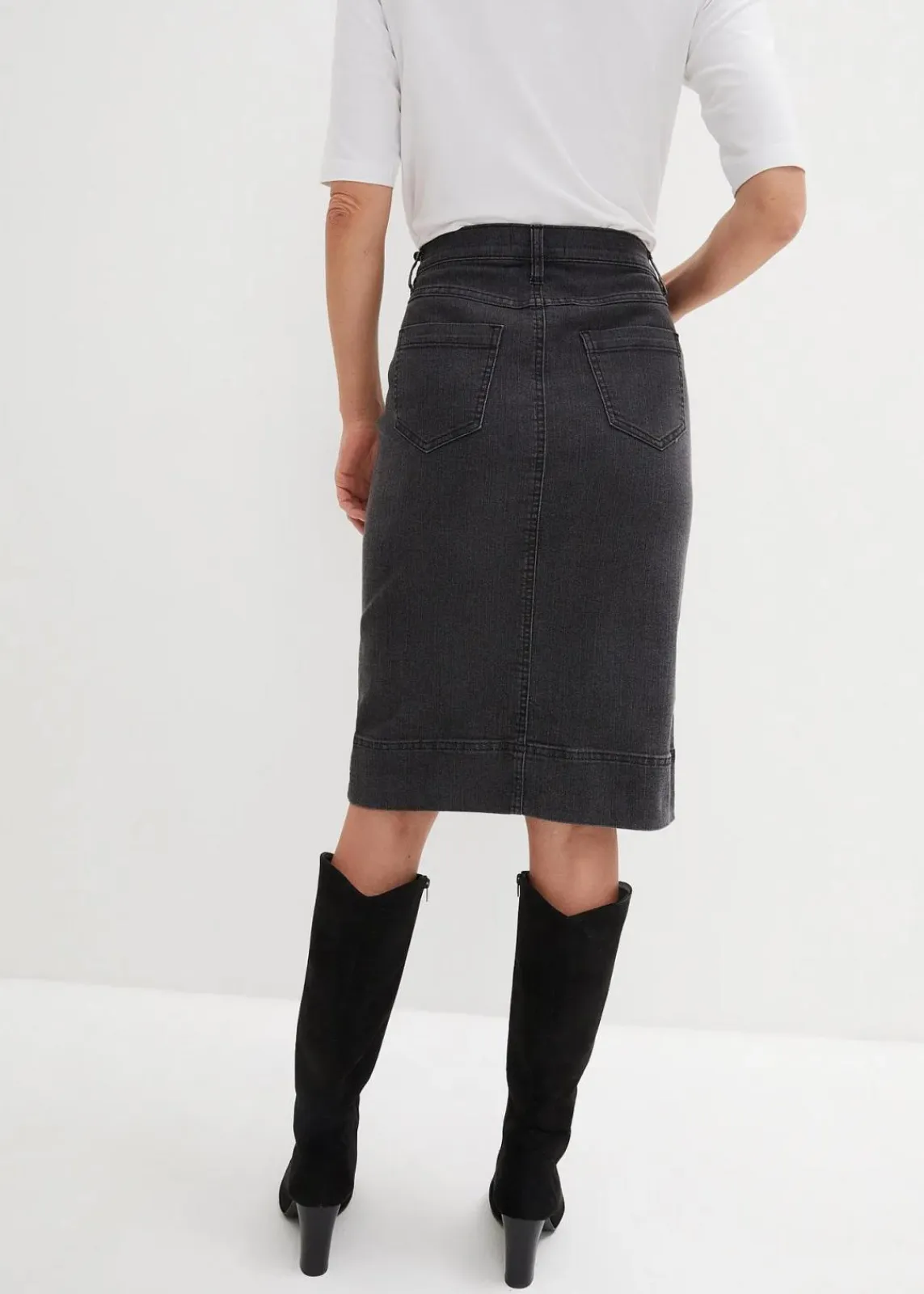 bonprix Röcke|Bekleidung·Sportbekleidung^Jeansrock Mid Waist, Stretch schwarz denim