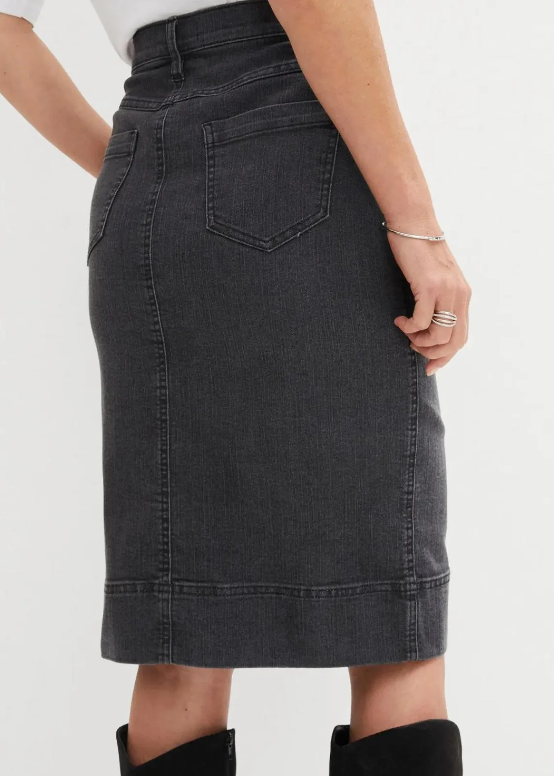 bonprix Röcke|Bekleidung·Sportbekleidung^Jeansrock Mid Waist, Stretch schwarz denim