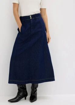 bonprix Bekleidung·Sportbekleidung|Röcke^Jeansrock Midilänge tiefblau denim ungewaschen