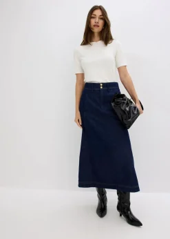 bonprix Bekleidung·Sportbekleidung|Röcke^Jeansrock Midilänge tiefblau denim ungewaschen
