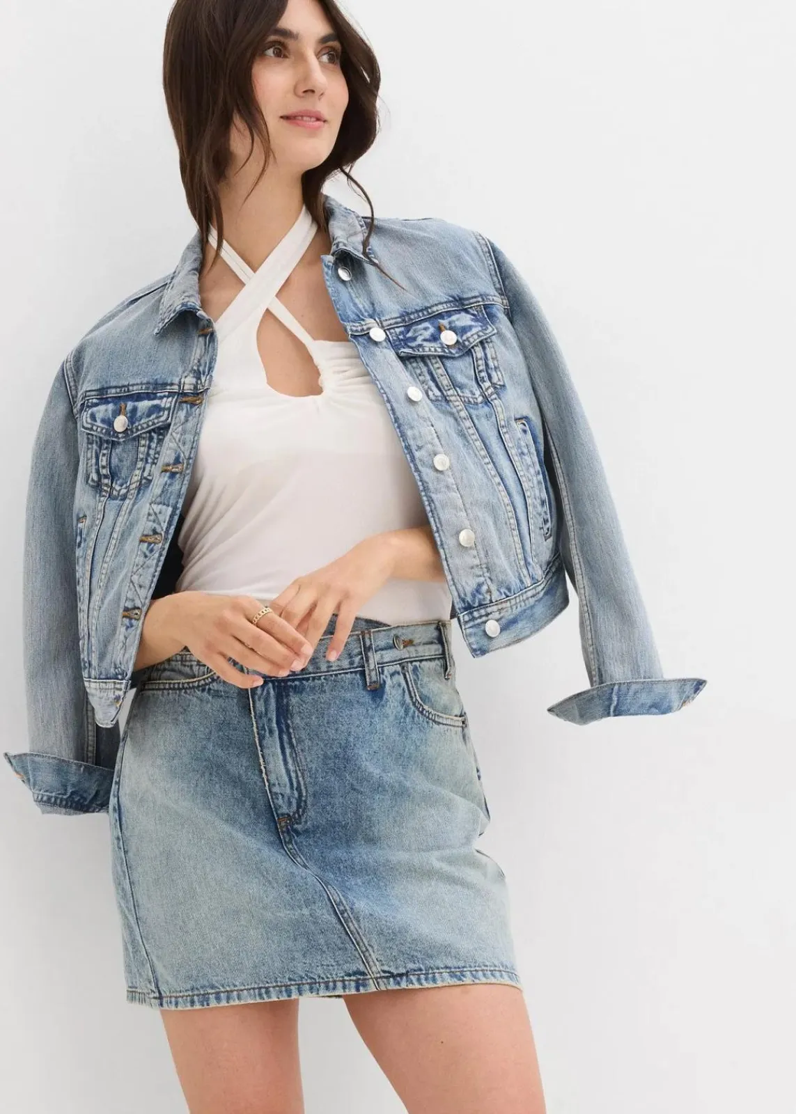 bonprix Bekleidung·Sportbekleidung|Röcke^Jeansrock mit asymmetrischem Bund blau denim used