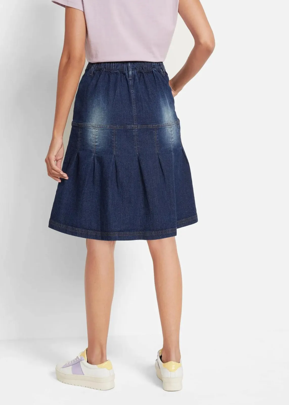 bonprix Bekleidung·Sportbekleidung|Röcke^Jeansrock mit Biesen und Bequembund, A-Linie dunkelblau denim
