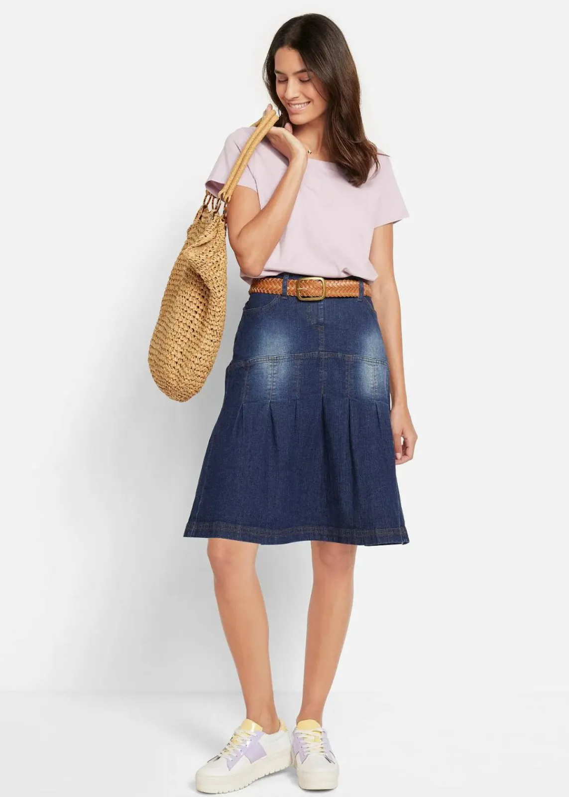 bonprix Bekleidung·Sportbekleidung|Röcke^Jeansrock mit Biesen und Bequembund, A-Linie dunkelblau denim