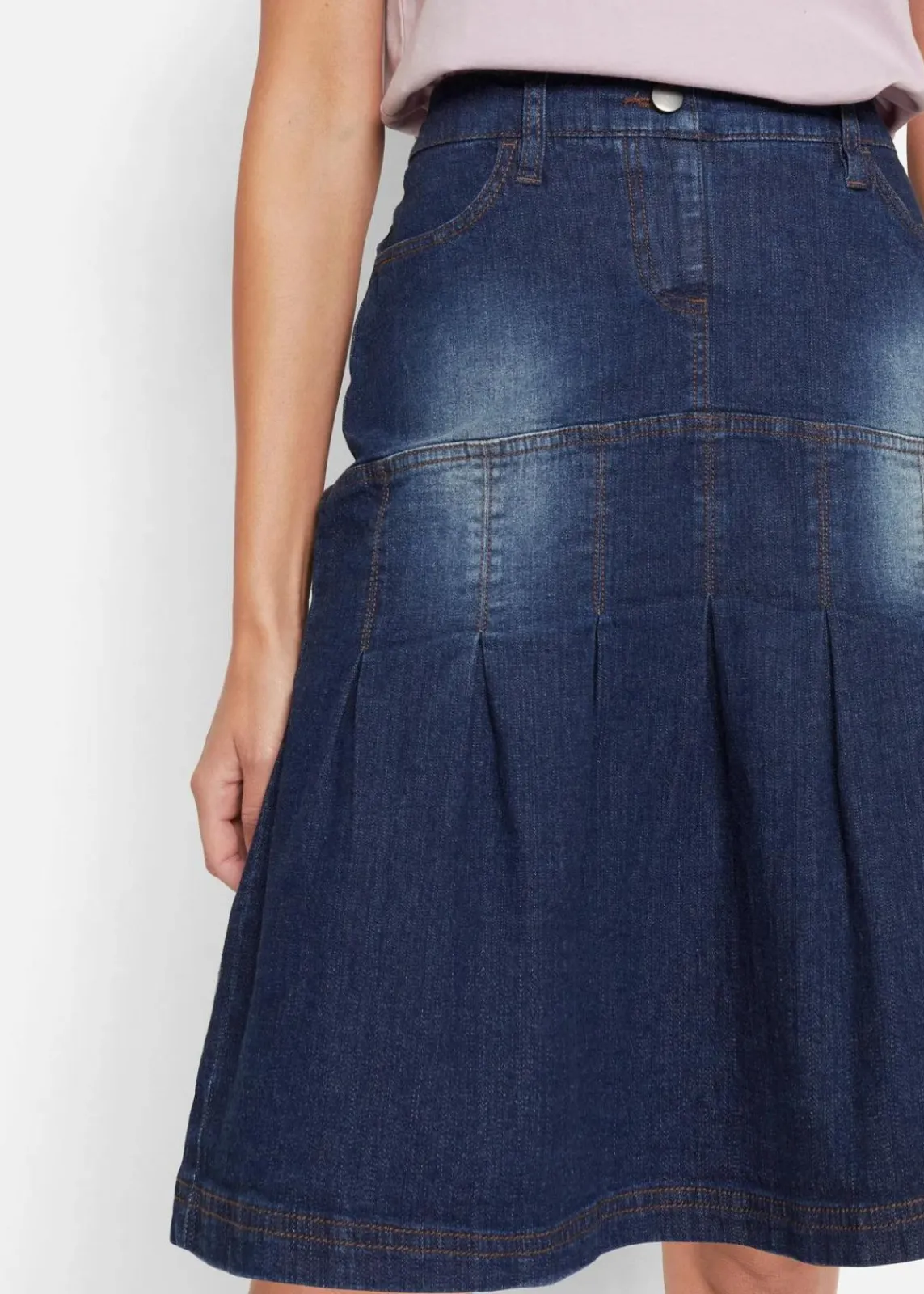 bonprix Bekleidung·Sportbekleidung|Röcke^Jeansrock mit Biesen und Bequembund, A-Linie dunkelblau denim
