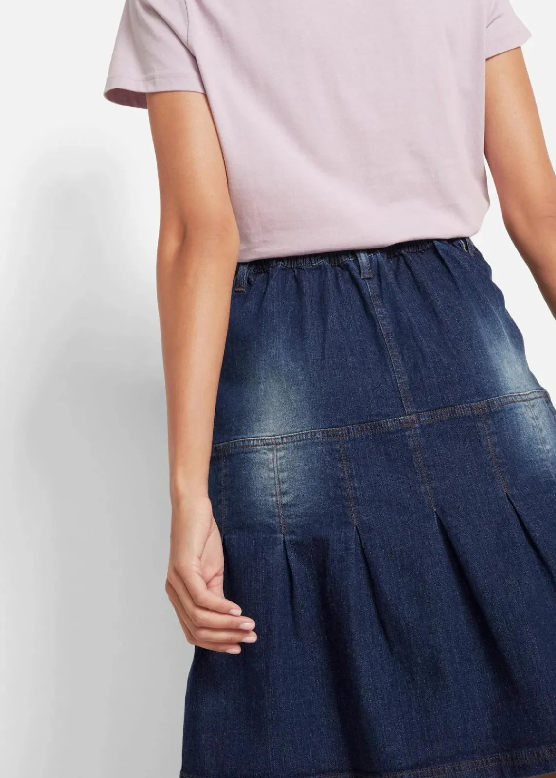 bonprix Bekleidung·Sportbekleidung|Röcke^Jeansrock mit Biesen und Bequembund, A-Linie dunkelblau denim