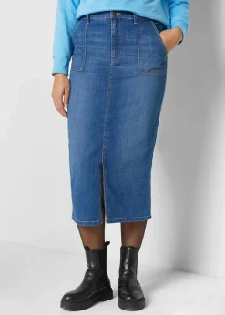 bonprix Bekleidung·Sportbekleidung|Röcke^Jeansrock mit Schlitz blau denim used