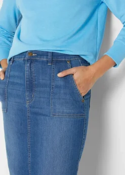 bonprix Bekleidung·Sportbekleidung|Röcke^Jeansrock mit Schlitz blau denim used