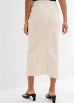 bonprix Röcke|Bekleidung·Sportbekleidung^Jeansrock mit Schlitz naturbeige
