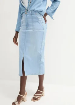 bonprix Röcke|Bekleidung·Sportbekleidung^Jeansrock mit Schlitz eisblau denim
