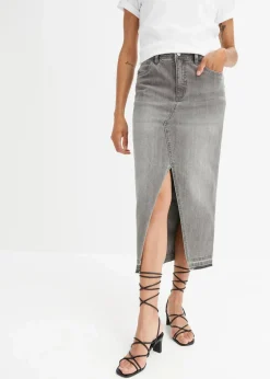 bonprix Bekleidung·Sportbekleidung|Röcke^Jeansrock mit Schlitz hellgrau denim