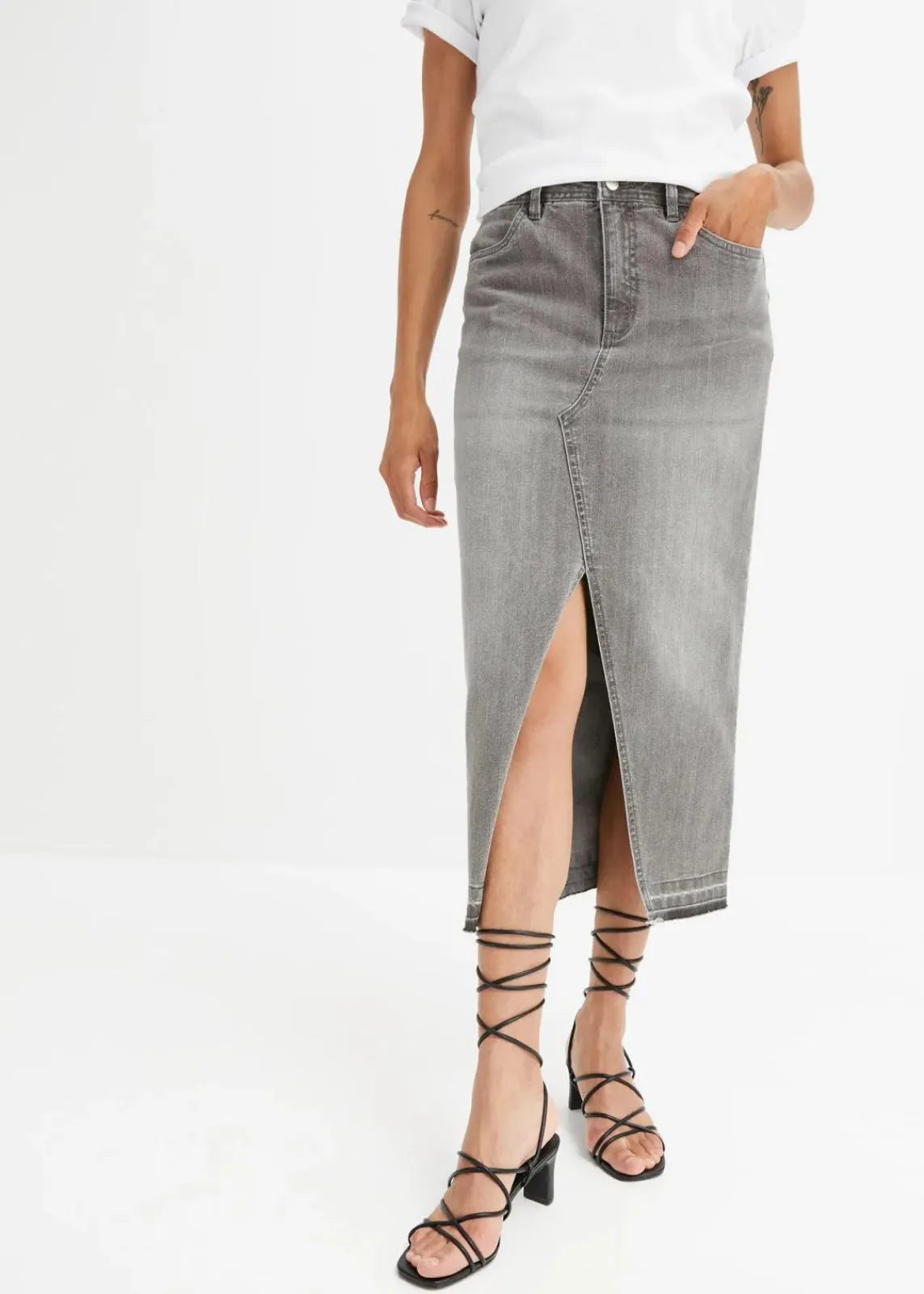 bonprix Bekleidung·Sportbekleidung|Röcke^Jeansrock mit Schlitz hellgrau denim