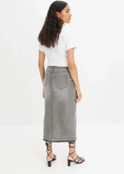 bonprix Bekleidung·Sportbekleidung|Röcke^Jeansrock mit Schlitz hellgrau denim