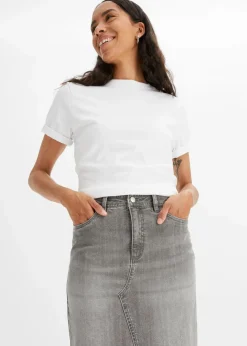 bonprix Bekleidung·Sportbekleidung|Röcke^Jeansrock mit Schlitz hellgrau denim