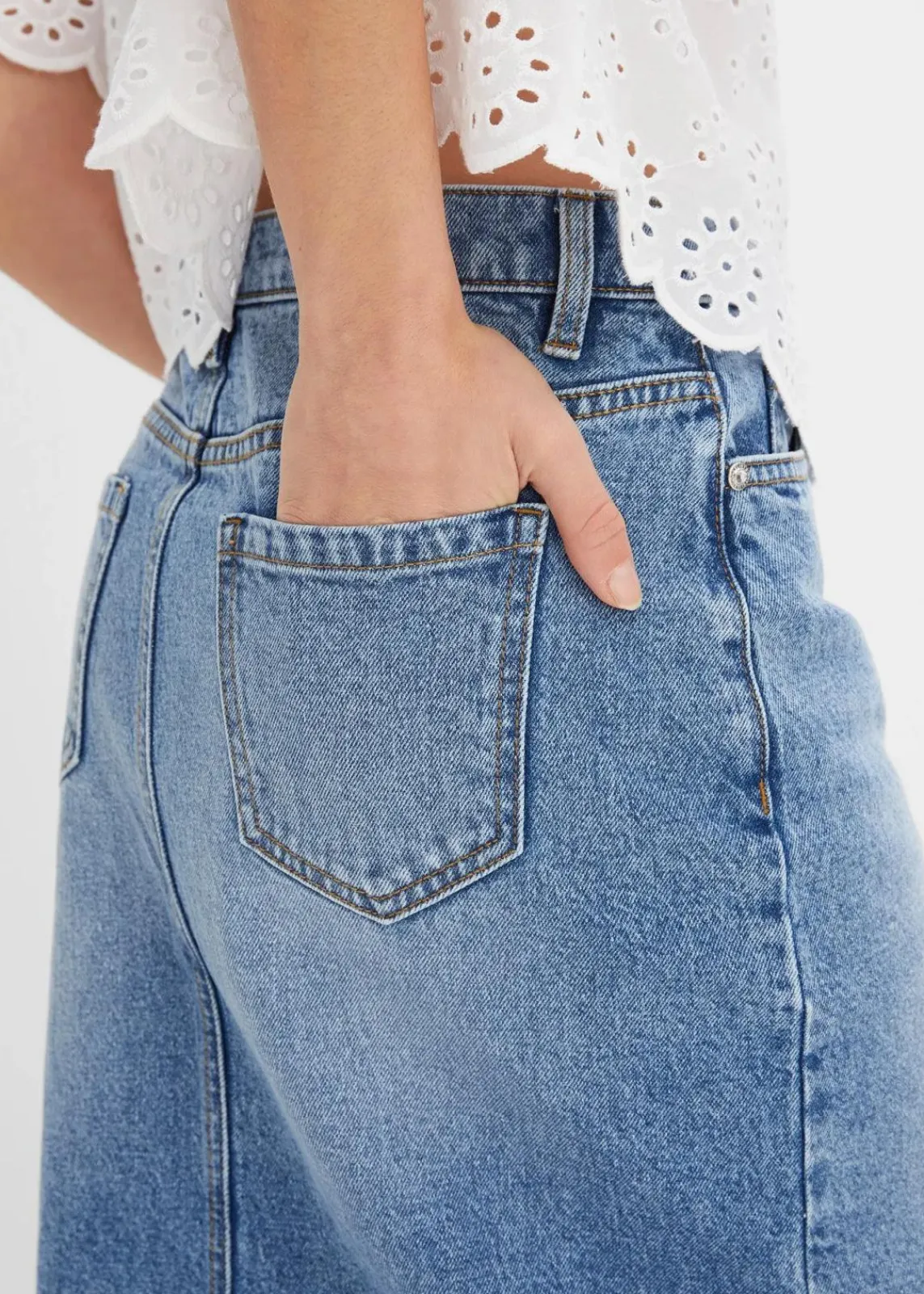 bonprix Bekleidung·Sportbekleidung|Röcke^Jeansrock mit Schlitz blau denim