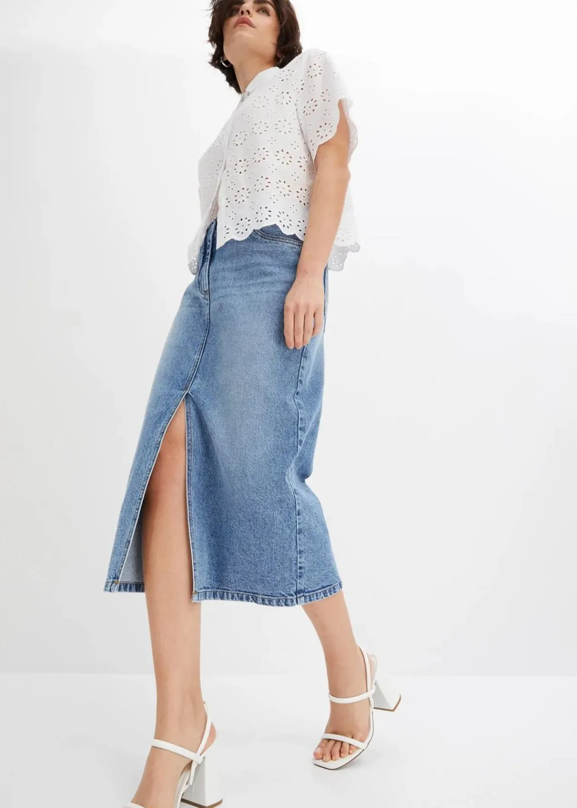 bonprix Bekleidung·Sportbekleidung|Röcke^Jeansrock mit Schlitz blau denim