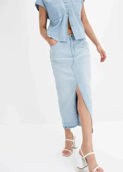 bonprix Röcke|Bekleidung·Sportbekleidung^Jeansrock mit Schlitz eisblau denim