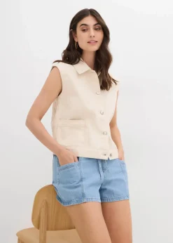 bonprix Bekleidung·Outdoorbekleidung|Bekleidung·Shirts & Tops^Jeans-Shorts High Waist, Bequembund eisblau denim used
