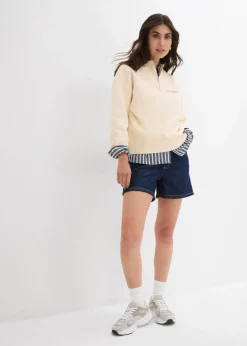 bonprix Bekleidung·Outdoorbekleidung|Bekleidung·Shirts & Tops^Jeans-Shorts High Waist, Low Stretch tiefblau denim ungewaschen