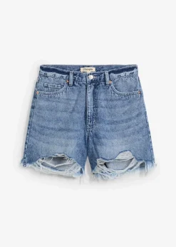 bonprix Bekleidung·Outdoorbekleidung|Bekleidung·Shirts & Tops^Jeans-Shorts High Waist, Low Stretch blau denim used