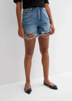 bonprix Bekleidung·Outdoorbekleidung|Bekleidung·Shirts & Tops^Jeans-Shorts High Waist, Low Stretch blau denim used