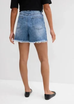 bonprix Bekleidung·Outdoorbekleidung|Bekleidung·Shirts & Tops^Jeans-Shorts High Waist, Low Stretch blau denim used