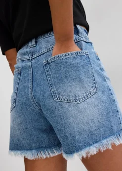 bonprix Bekleidung·Outdoorbekleidung|Bekleidung·Shirts & Tops^Jeans-Shorts High Waist, Low Stretch blau denim used