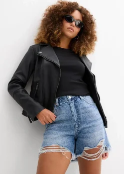 bonprix Bekleidung·Outdoorbekleidung|Bekleidung·Shirts & Tops^Jeans-Shorts High Waist, Low Stretch blau denim used