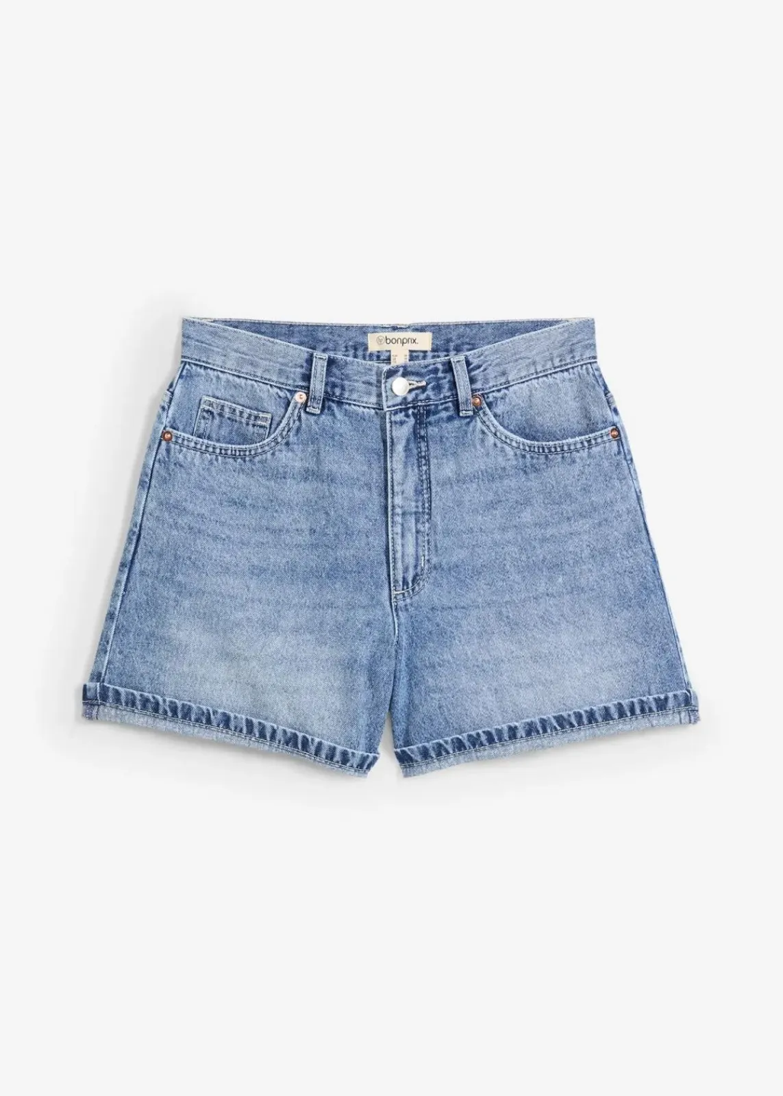 bonprix Bekleidung·Outdoorbekleidung|Bekleidung·Shirts & Tops^Jeans-Shorts High Waist, Low Stretch blau denim used