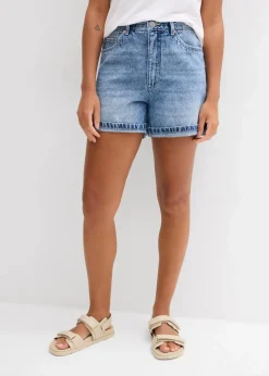 bonprix Bekleidung·Outdoorbekleidung|Bekleidung·Shirts & Tops^Jeans-Shorts High Waist, Low Stretch blau denim used