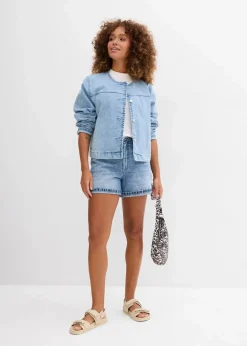bonprix Bekleidung·Outdoorbekleidung|Bekleidung·Shirts & Tops^Jeans-Shorts High Waist, Low Stretch blau denim used