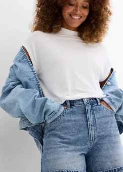 bonprix Bekleidung·Outdoorbekleidung|Bekleidung·Shirts & Tops^Jeans-Shorts High Waist, Low Stretch blau denim used