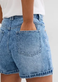 bonprix Bekleidung·Outdoorbekleidung|Bekleidung·Shirts & Tops^Jeans-Shorts High Waist, Low Stretch blau denim used