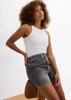bonprix Jeans|Shorts^Jeans-Shorts High Waist, Low Stretch schwarz denim used