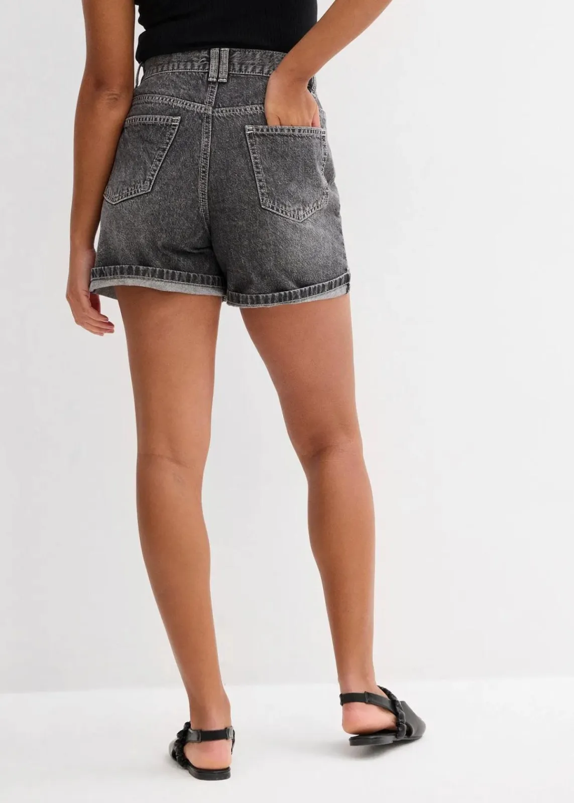 bonprix Jeans|Shorts^Jeans-Shorts High Waist, Low Stretch schwarz denim used
