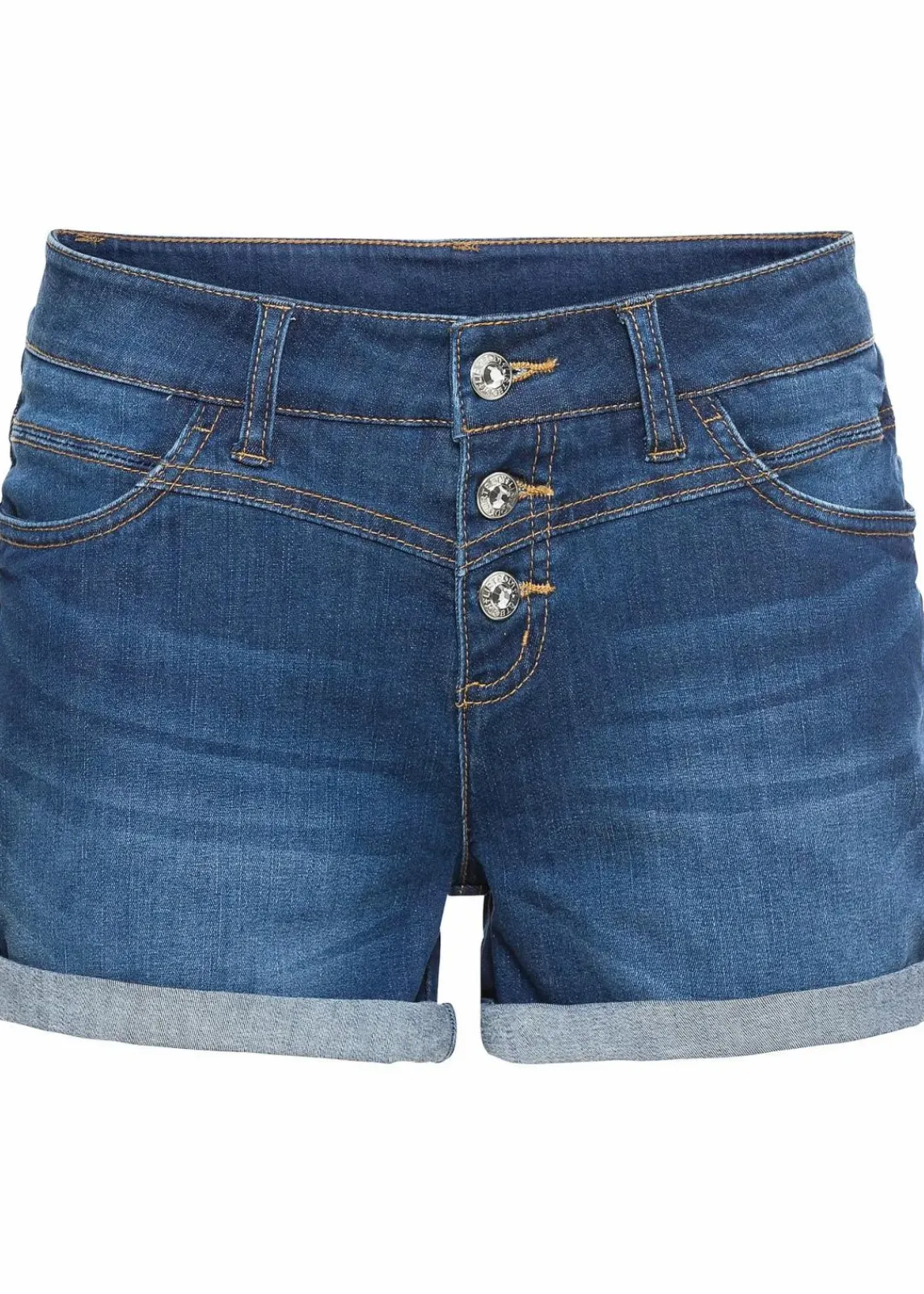 bonprix Bekleidung·Outdoorbekleidung|Bekleidung·Shirts & Tops^Jeansshorts Mid Waist blau denim used
