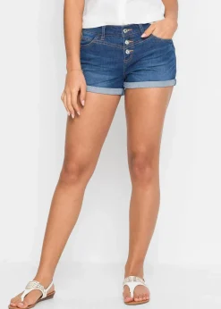 bonprix Bekleidung·Outdoorbekleidung|Bekleidung·Shirts & Tops^Jeansshorts Mid Waist blau denim used