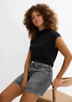 bonprix Jeans|Shorts^Jeans-Shorts Mid Waist schwarz denim used