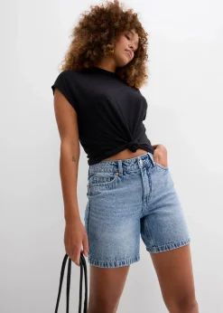 bonprix Jeans|Shorts^Jeans-Shorts Mid Waist blau denim used